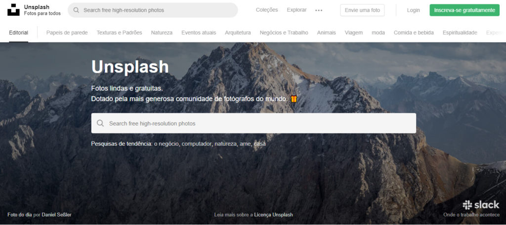 Unsplash é um banco de Imagens gratuitas 